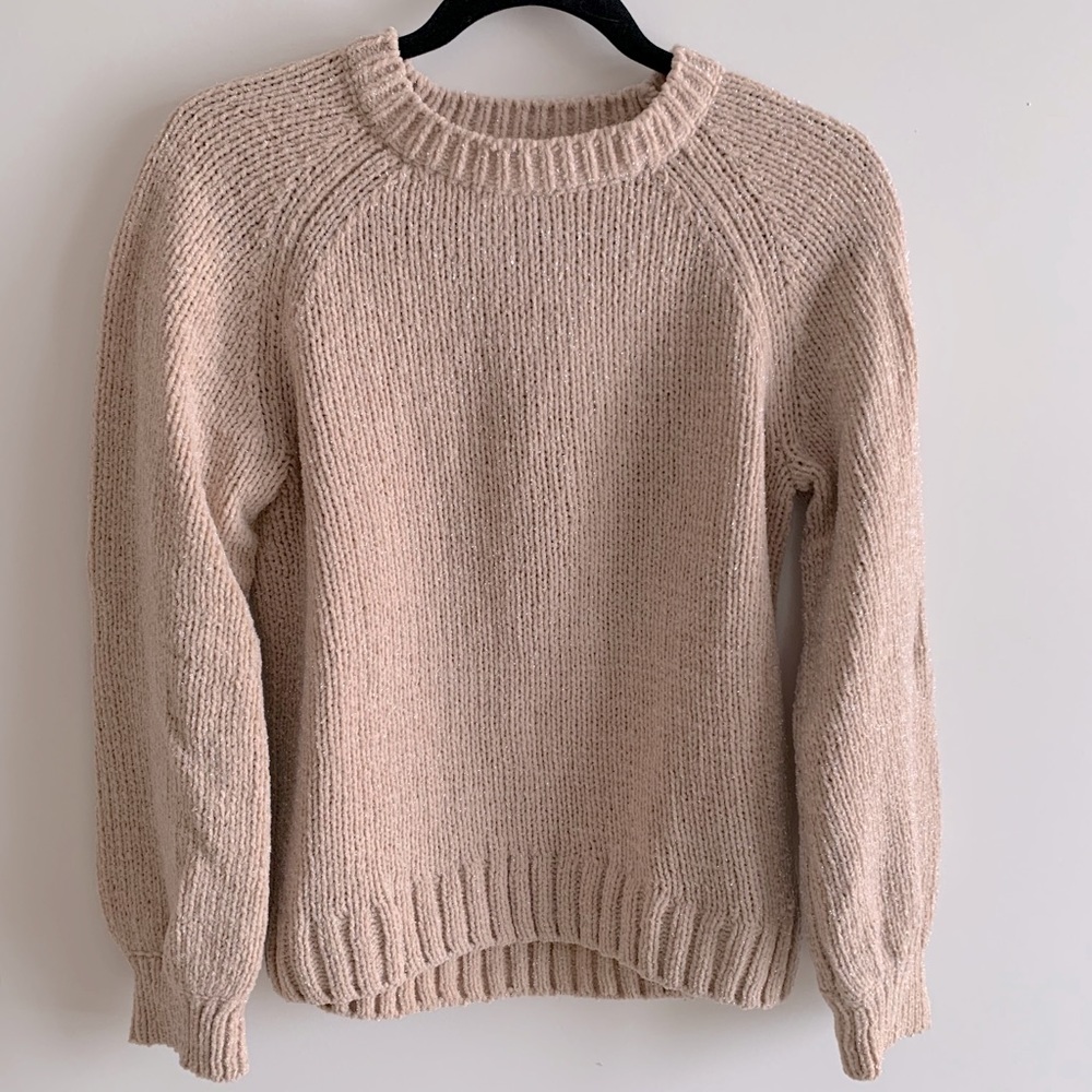 H&M soft pink sweater with subtle silver sparkles